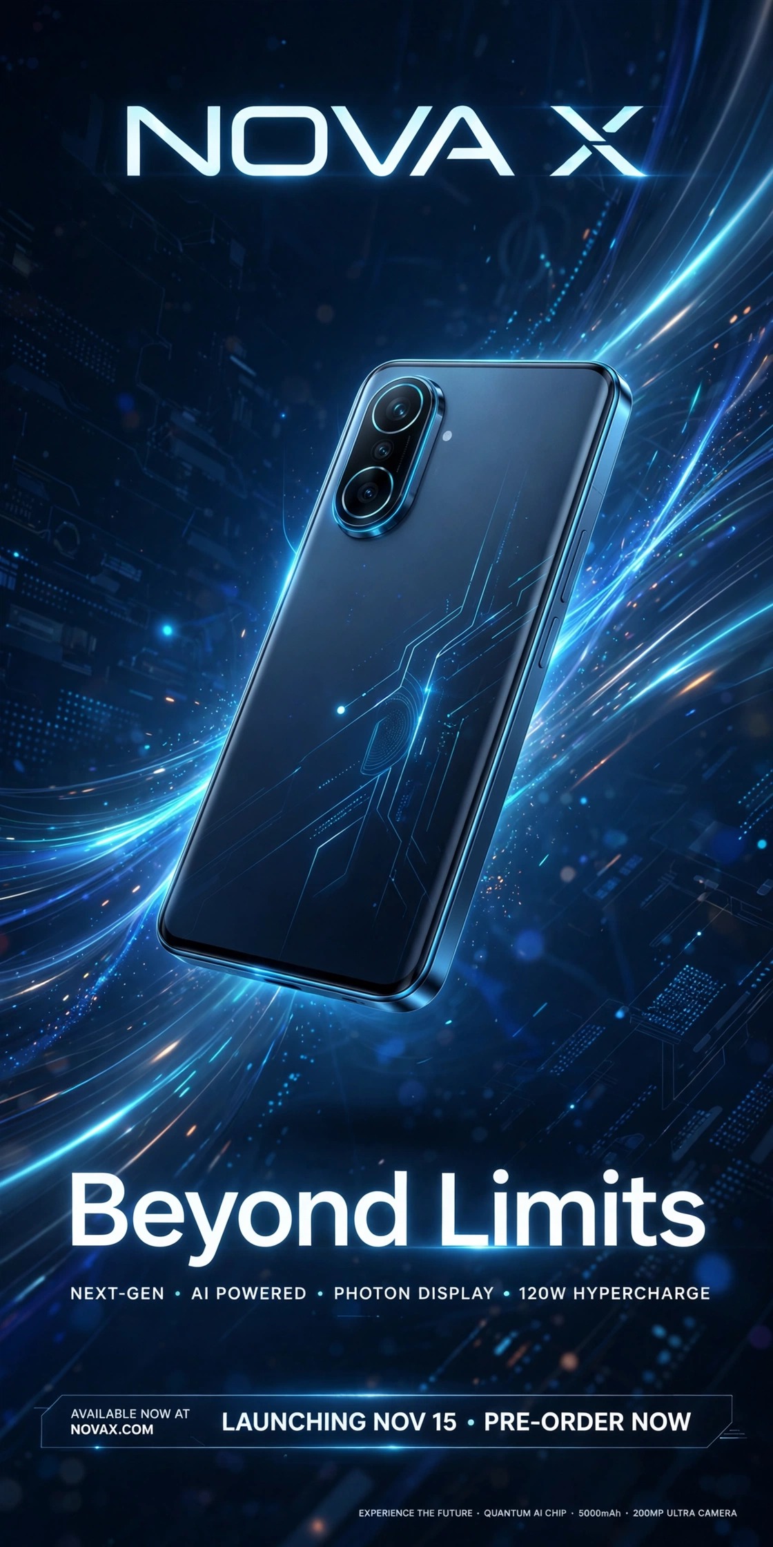 Nova X smartphone tech launch poster design